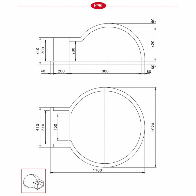 Cuptor pe lemne pentru paine prefabricat CLAM F90 - desen tehnic