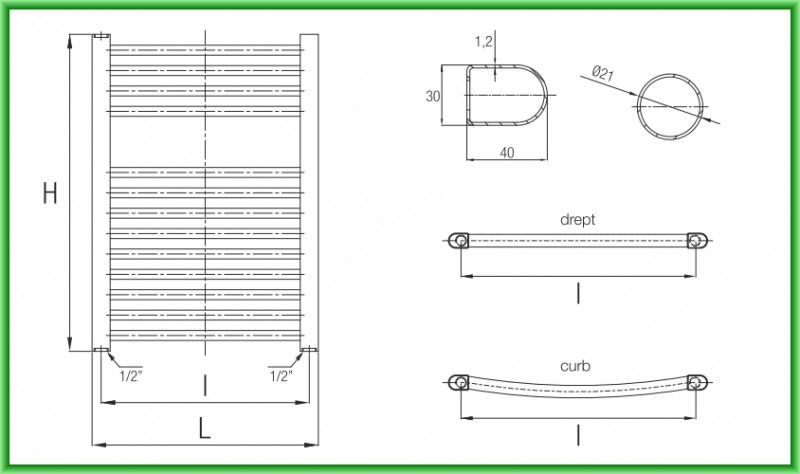 Radiator port-prosop FERROLI TALIA - desen tehnic