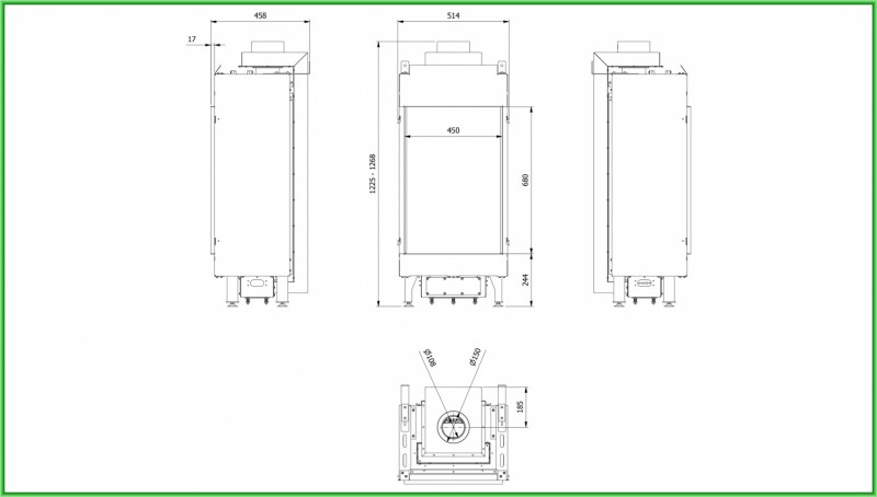 Semineu pe gaz metan tip insert L45/68 6.5 kW - desen tehnic