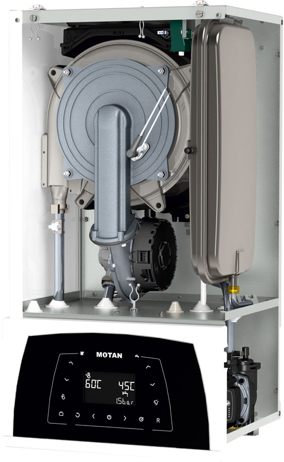 entrala termica pe gaz in condensatie MOTAN CONDENS PLUS 100 - vedere fara capac frontal