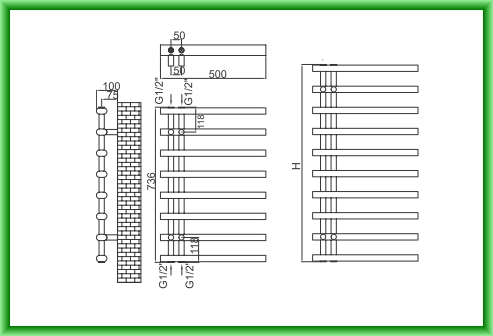 Radiator port-prosop decorativ alb RADOX LINX - desen tehnic