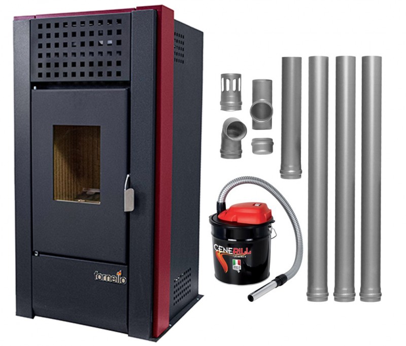 Pachet complet pentru incalzire Semineu (soba) pe Peleti cu aer cald Fornello MAGNESIA 9 kW, aspirator de cenusa si kit de evacuare 3,5 metri. Poza 8316