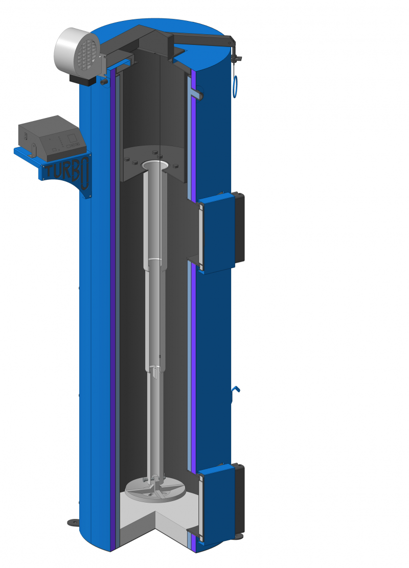 zan (centrala) pe combustibil solid tip lumanare Fornello Turbo 25 Kw , cu ventilator si automatizare