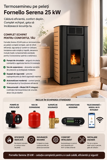 Termosemineu pe peleti Fornello SERENA 25 kW