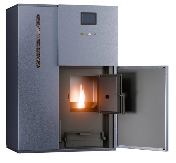 Cazan-centrala pe peleti 26 kW, BlauTech, WiFi, A++, buncar 75 kg, touchscreen