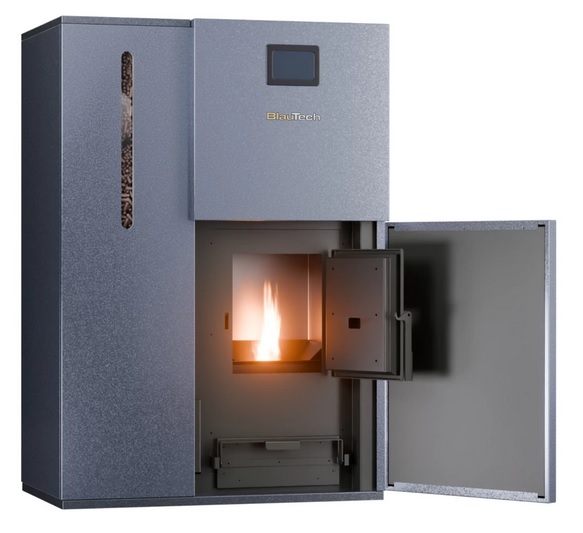 Cazan-centrala pe peleti 26 kW, BlauTech, WiFi, A++, buncar 75 kg, touchscreen