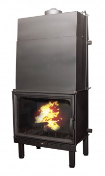 Poza  Termosemineu pe lemn tip insert Carla Aqua+ 33 kW vedere fata cu foc