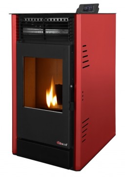 poza Semineu pe peleti cu aer cald Fiama Fuoco 8 kw, aprindere electrica, tiraj fortat, wifi, focar din fonta, recomandat pentru 75 mp, Bordeaux