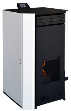 poza Termosemineu pe peleti Fornello EVA 30 KW, pompa circulatie, vas expansiune, WI-FI, buncar, tiraj fortat, recomandat pentru 200 mp, Alb