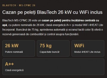 Poza Cazan-centrala pe peleti 26 kW, BlauTech, WiFi, A++, buncar 75 kg, touchscreen